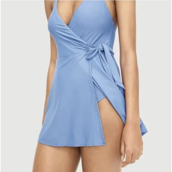 NWT J. Crew Halter Wrap Swim Dress in Light Blue Size 14